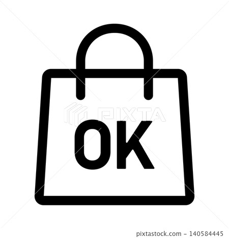 帶有“OK”標誌的購物袋圖標,表示訂單已完成。 帶有“OK”標誌的購物袋圖標,表示訂單已完成。 140584445