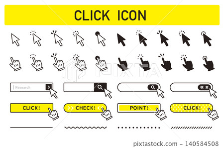 Arrow and hand click icon. Vector illustration of a mouse cursor. Arrow and hand click icon. Vector illustration of a mouse cursor. 140584508