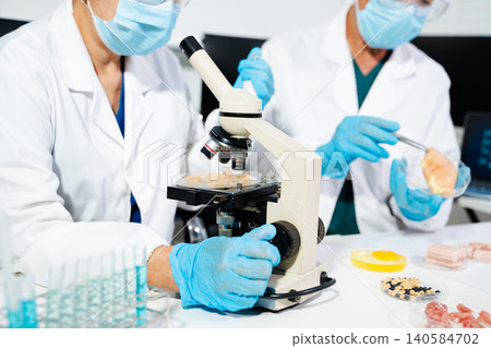 Food lab testing meat quality and safety with scientific analysis, hygiene control, and modern technology for healthy, clean 140584702
