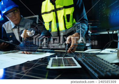 Engineers Monitoring Smart Renewable Energy System with Solar Technology Engineers Monitoring Smart Renewable Energy System with Solar Technology 140585309