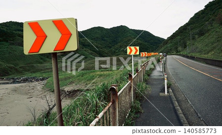 Warning signs installed on the road Warning signs installed on the road 140585773