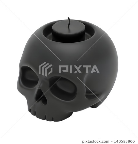 Spooky black skull candle holder on a black background Spooky black skull candle holder on a black background 140585900