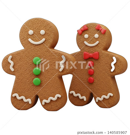 Gingerbread couple isolated on black background, sweet holiday cookies Gingerbread couple isolated on black background, sweet holiday cookies 140585907