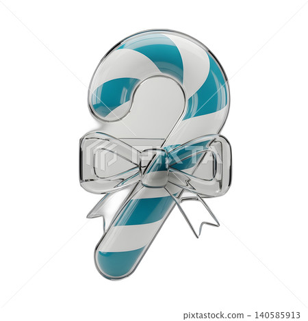 Festive turquoise and white striped candy cane with glass bow. Festive turquoise and white striped candy cane with glass bow. 140585913