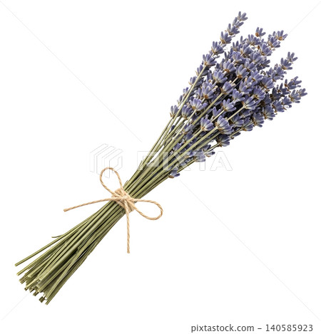 Dried Lavender Bouquet Tied with Jute Twine on Black Background Dried Lavender Bouquet Tied with Jute Twine on Black Background 140585923