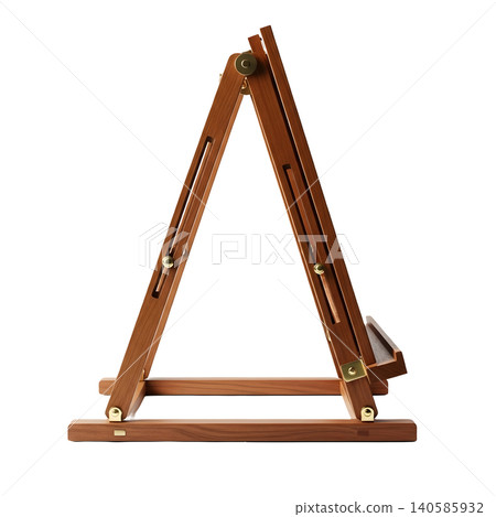 Elegant wooden artists easel, side view, isolated on black background. 140585932