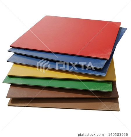Stack of colorful aluminum composite panels isolated on black background Stack of colorful aluminum composite panels isolated on black background 140585936