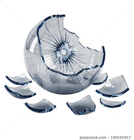 Broken glass ball with shards on black background, abstract concept Broken glass ball with shards on black background, abstract concept 140585957