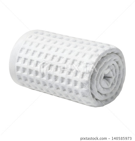 Rolled White Waffle Weave Towel on Black Background Rolled White Waffle Weave Towel on Black Background 140585973