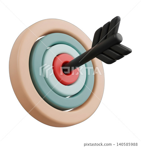 3D rendering of target with arrow hitting center, isolated on black 140585988