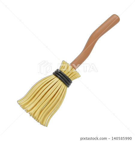 Cartoon Witch Broom with Wooden Handle Isolated on Black Background Cartoon Witch Broom with Wooden Handle Isolated on Black Background 140585990