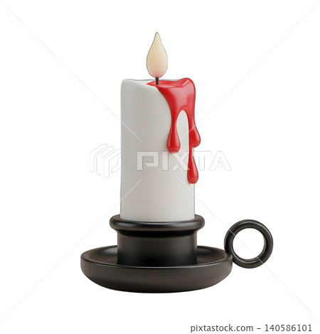 Burning candle with melting red wax in a holder Burning candle with melting red wax in a holder 140586101