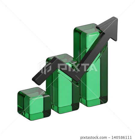 Green transparent graph with arrow on black background, 3d rendering Green transparent graph with arrow on black background, 3d rendering 140586111