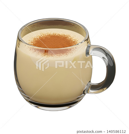 Cozy eggnog in glass mug with cinnamon on black background Cozy eggnog in glass mug with cinnamon on black background 140586112