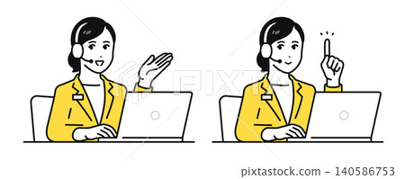 Set material featuring a call center woman wearing an intercom. 140586753