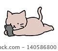 Illustration of a smartphone-addicted cat using a smartphone 140586800