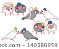 A set illustration of a black-cheeked Java sparrow and a salt-and-pepper Java sparrow for Tanabata. 140586959