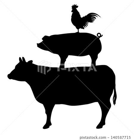 Vector illustrations of cows, pigs, and chickens Vector illustrations of cows, pigs, and chickens 140587715