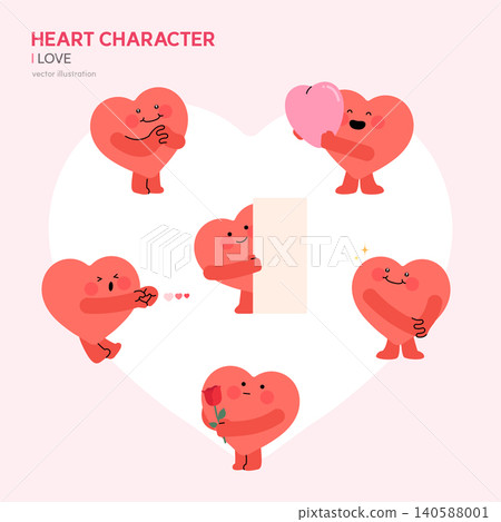 Cute heart character vector illustration set for valentines day and love concepts Cute heart character vector illustration set for valentines day and love concepts 140588001
