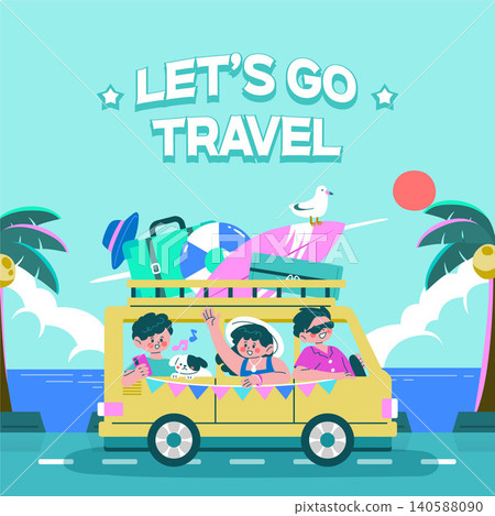 Joyful summer travel leisure illustration Joyful summer travel leisure illustration 140588090