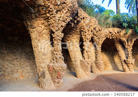 Columns designed by Antoni Gaudi in park Guell in Barcelona, Spain Columns designed by Antoni Gaudi in park Guell in Barcelona, Spain 140588217