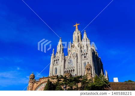 Expiatory Church of the Sacred Heart of Jesus on the summit of Mount Tibidabo in Barcelona, Catalonia, Spain 140588221