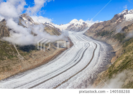 Beautiful view of the Great Aletsch Glacier in Valais canton, Switzerland. View from Eggishorn Beautiful view of the Great Aletsch Glacier in Valais canton, Switzerland. View from Eggishorn 140588288