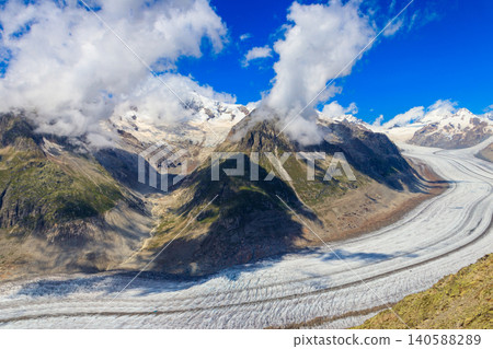 Scenic view on Great Aletsch Glacier in Valais canton, Switzerland Scenic view on Great Aletsch Glacier in Valais canton, Switzerland 140588289