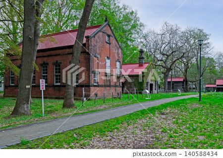 Exterior view of the dairy factory at Hokkaido University's Faculty of Agriculture's Second Farm, Sapporo, Hokkaido. 140588434