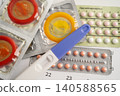 Pregnancy test and birth control pills on calendar, contraception health and medicine. 140588565