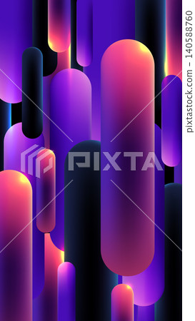 Abstract 3d purple gradient background with vertical glowing capsule shapes and neon violet cylinders futuristic digital artwork texture, modern tech wallpapers and creative designs 140588760