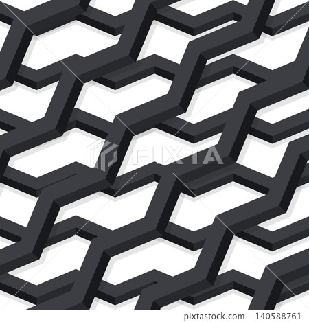 3D geometric pattern with black zig zag bands layered on white background, abstract modern grid texture, architectural and tech design backdrops 140588761