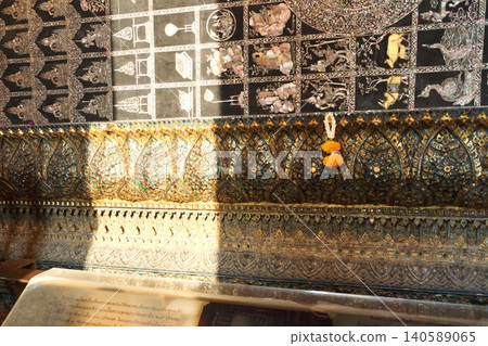 The soles of the feet of the reclining Buddha statue at Wat Pho in Bangkok, Thailand. The soles of the feet of the reclining Buddha statue at Wat Pho in Bangkok, Thailand. 140589065