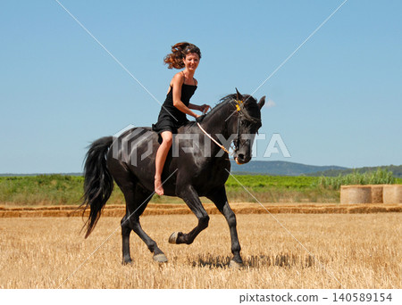 riding girl and horse riding girl and horse 140589154