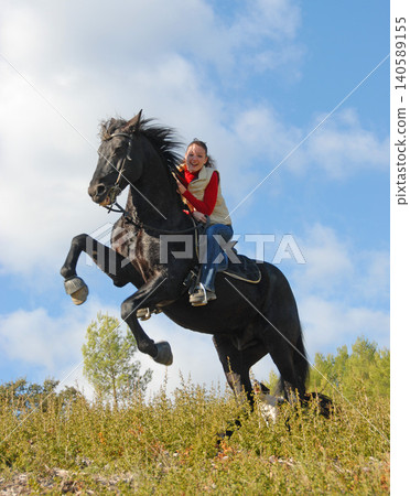 riding girl and horse riding girl and horse 140589155