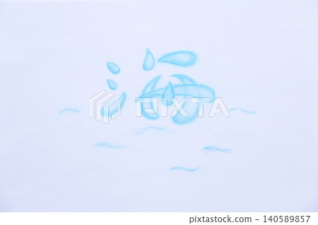 海洋主題字母背景素材，手繪色鉛筆插圖。 140589857