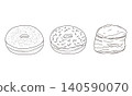 Hand-drawn line art illustration of donuts and scones 140590070