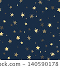 Gold stars on night sky seamless pattern on dark blue. Cute yellow stars in simple style for baby apparel and nursery decor. Hand drawn kids background with starry sky 140590178