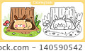 Coloring book.Cute deer smile sleep in cavity tree.Wild animal character cartoon design 140590542