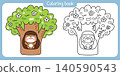 Coloring book.Cute owls smile in cavity flower tree.Night bird 140590543