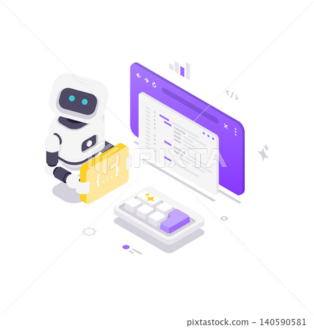 AI Robot For Software Development And Automated Programming For Business Isometric Vector Illustration AI Robot For Software Development And Automated Programming For Business Isometric Vector Illustration 140590581