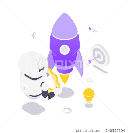 Robot Assistant For Business Startup Launch Isometric Vector Illustration Robot Assistant For Business Startup Launch Isometric Vector Illustration 140590604