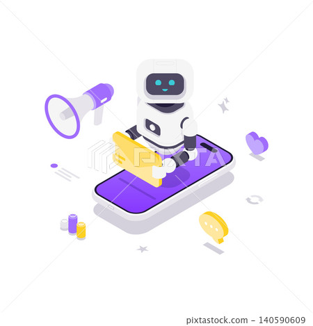Chatbot Robot For Mobile Email Marketing And SMM Isometric Vector Illustration Chatbot Robot For Mobile Email Marketing And SMM Isometric Vector Illustration 140590609