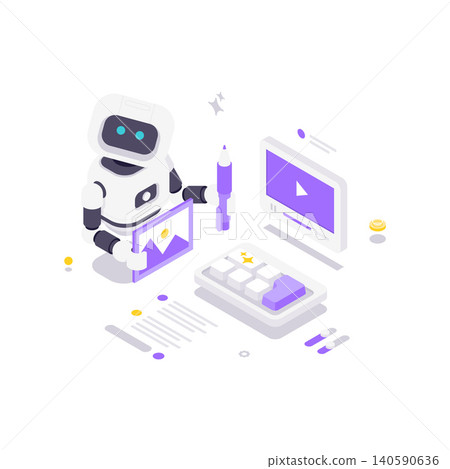 AI Robot For Creative Content Generation Isometric Vector Illustration 140590636