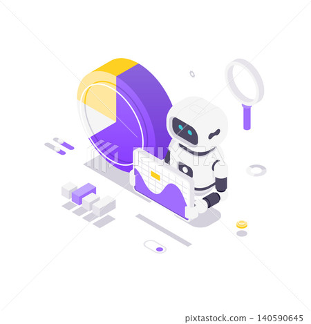 AI Robot For Data Analysis And Business Intelligence Isometric Vector Illustration 140590645
