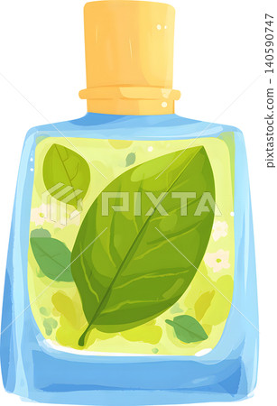Perfume Bottle with Fresh Leaves Illustration 140590747