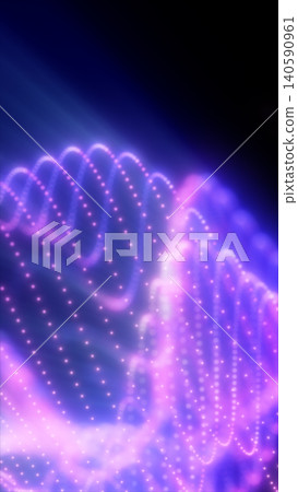 Soft purple and magenta particle waves with glowing dotted curves, suggesting digital signals, data flow, and futuristic energy. 140590961