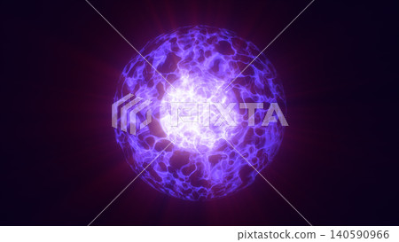 Purple plasma sphere with glowing inner nucleus and translucent outer layer, symbolizing futuristic cosmic power 140590966