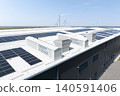 Aerial view of a modern logistics center with solar panels and energy storages on the roof 140591406