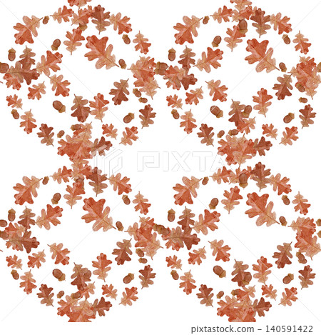Watercolor seamless pattern with autumn oak leaves and acorns. Hand painted fall foliage background isolated on white. Perfect for fabric, wrapping paper, stationery and seasonal decor Watercolor seamless pattern with autumn oak leaves and acorns. Hand painted fall foliage background isolated on white. Perfect for fabric, wrapping paper, stationery and seasonal decor 140591422